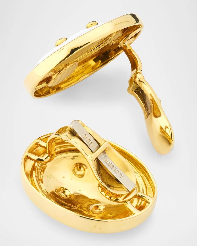 NM Estate Estate A Clunn 18K Yellow Gold White Enamel Off-Set Framed Clip-On Earrings 4