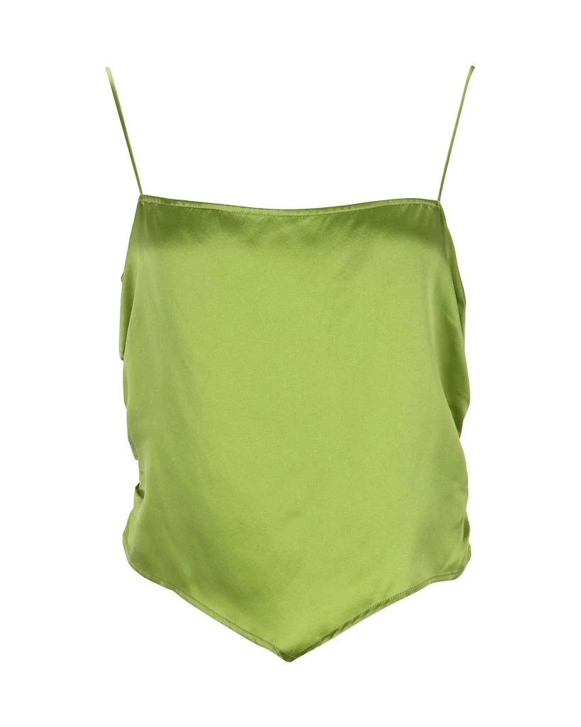 Reformation Ruched Asymmetric Tank Top in Green Silk 1