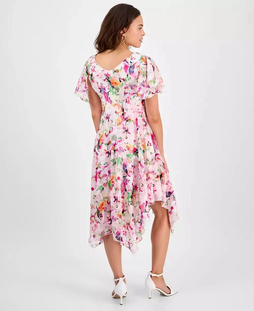 Robbie Bee Women's Floral Clip-Dot Cowlneck Asymmetric Dress 3