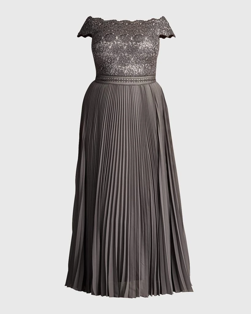 Tadashi Shoji Plus Size Off-Shoulder Pleated Sequin Lace Gown - Dresses &  Skirts - Free Shipping - BeyondStyle
