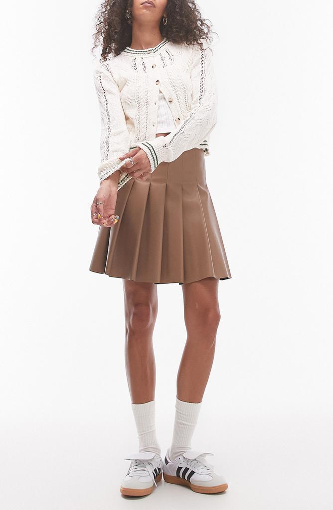 Topshop Pleated Faux Leather Miniskirt