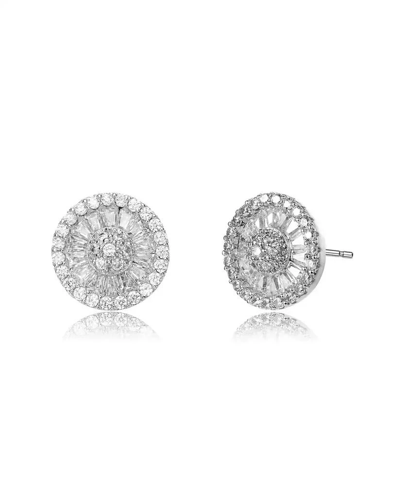 Rachel Glauber White Gold Plating with Clear Cubic Zirconia Halo Medallion Cluster Stud Earrings 3