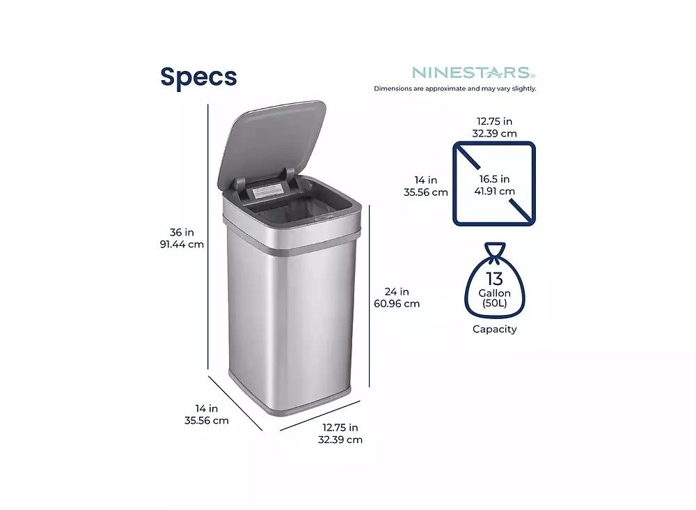 NINESTARS Nova² UV Odor Neutralizing Smart Kitchen Trash Can 13 Gallon Squared 4