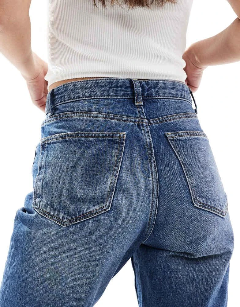 Bershka Bershka high waisted ultra comfort fit mom jeans in authentic blue 5