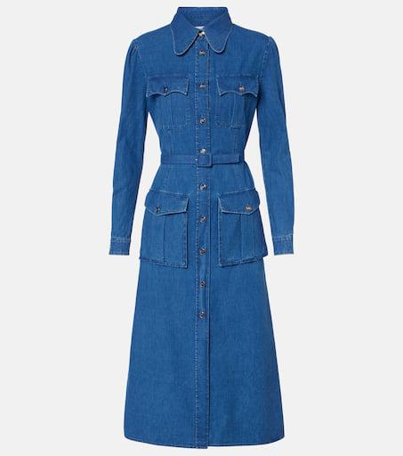 Chloe◆Denim Maxi Dress with Eyelet Embroidery Chloe - Denim Maxi Dress with Eyelet Embroidery