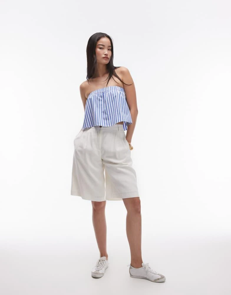 Topshop Topshop cotton stripe bandeau top in blue stripe 2