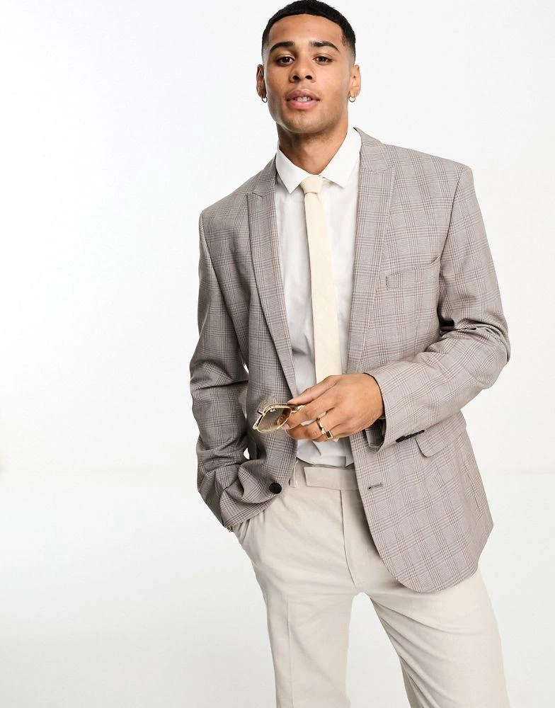 ASOS ASOS DESIGN skinny blazer in brown prince of wales check 1