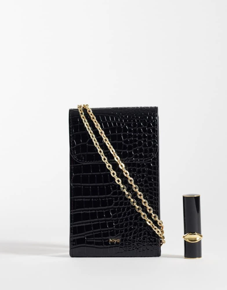Mango Mango cross body phone pouch in black croc print 2