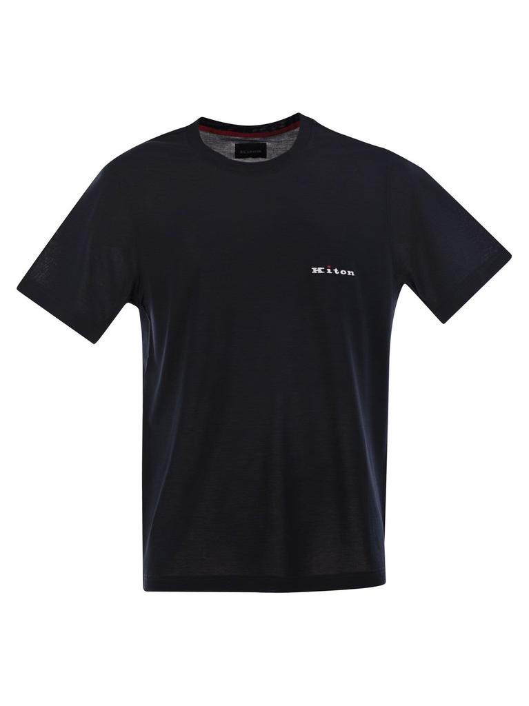 Tシャツ・カットソー Kiton Logo Embroidery Cotton T-Shirt With Crew Neck Kiton logo-embroidered Cotton T-shirt | Blue | FARFETCH JO