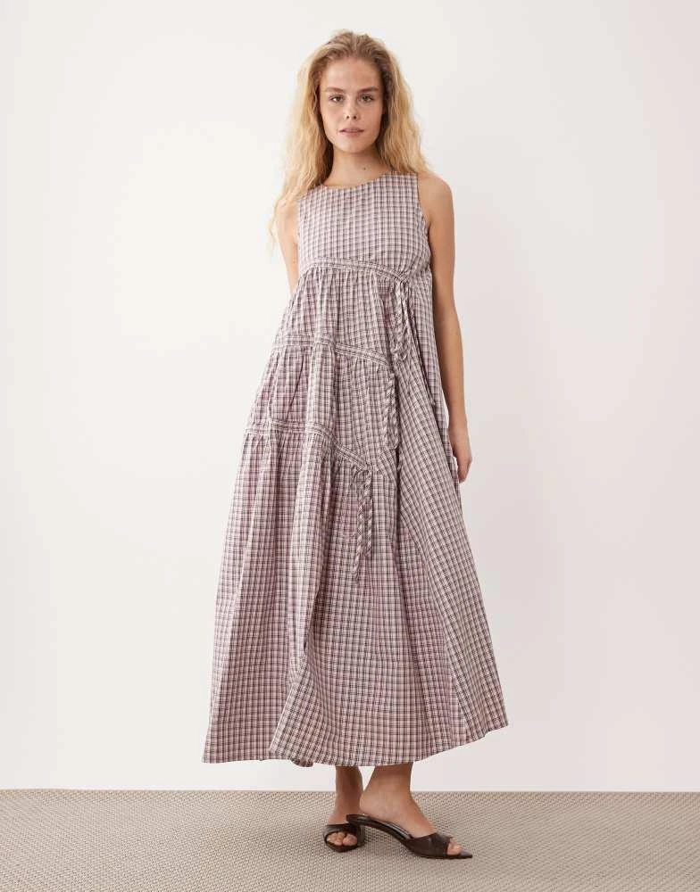 ghospell ruched midi dress white Ghospell tiered midi dress with contrast bow in white – On Sale Now with Up  to 75% Off