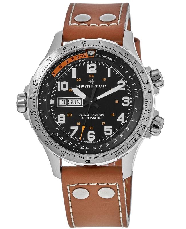 Hamilton Hamilton Khaki Aviation X-Wind Auto Chrono Black Dial Brown Leather Strap Men's Watch H77755533