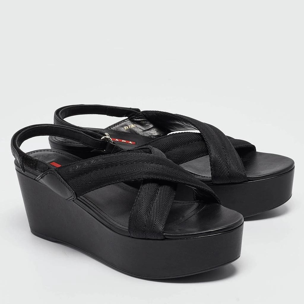 Prada Prada Sport Black Leather and Canvas Strap Wedge Sandals Size 40 4