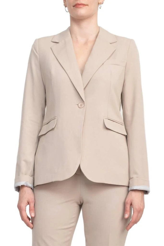 philosophy Lapel Collar Single Button With Flap Pockets Woven Blazer In Khaki
