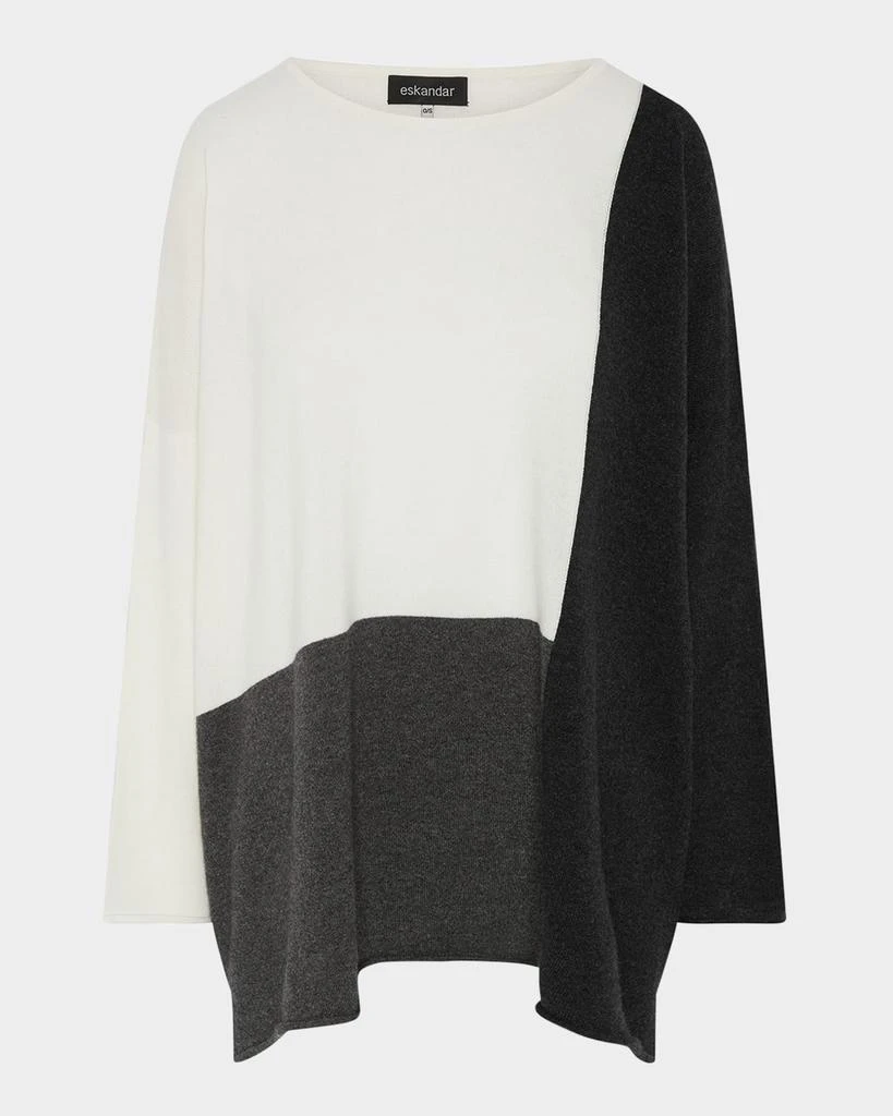 Eskandar Color Block Cashmere Bateau-Neck Sweater (Long Length) 1
