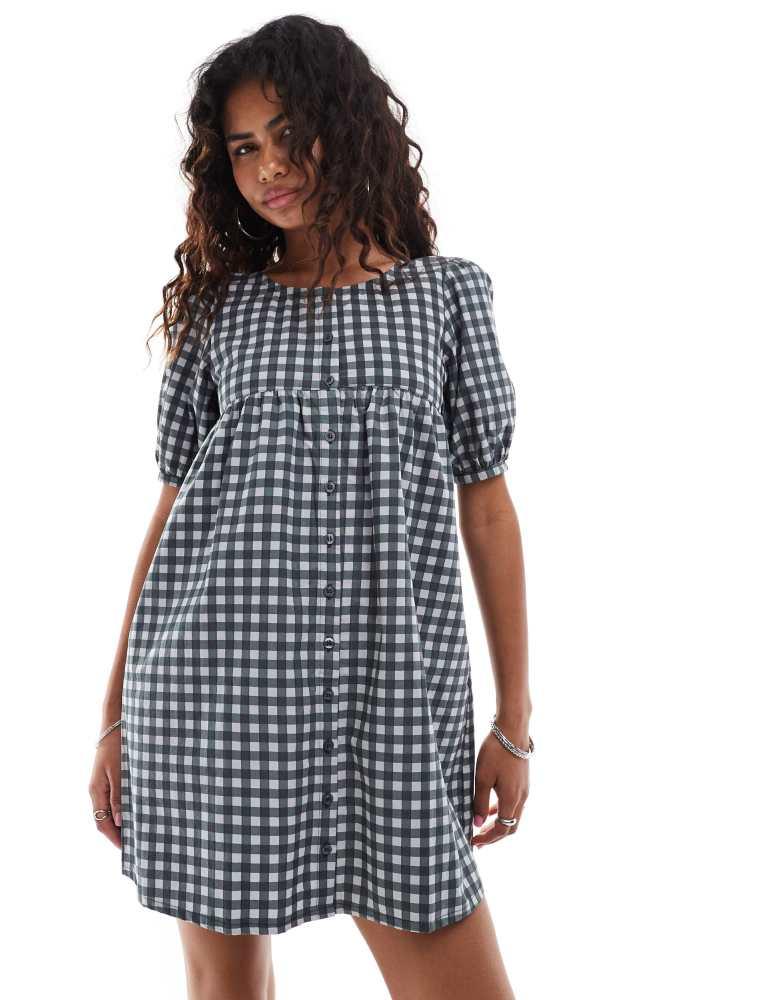 Motel Motel cybera puff sleeve smock mini dress in black grey