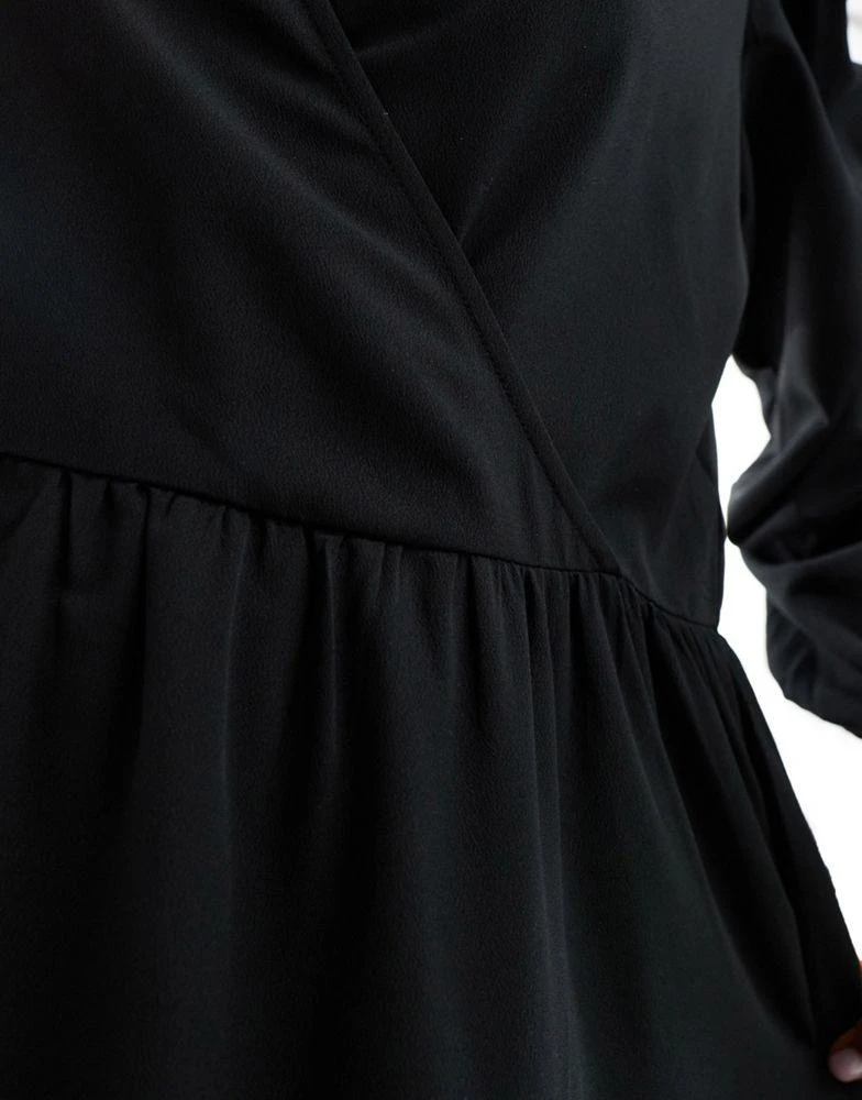 Monki Monki long sleeve wrap midi dress in black 2