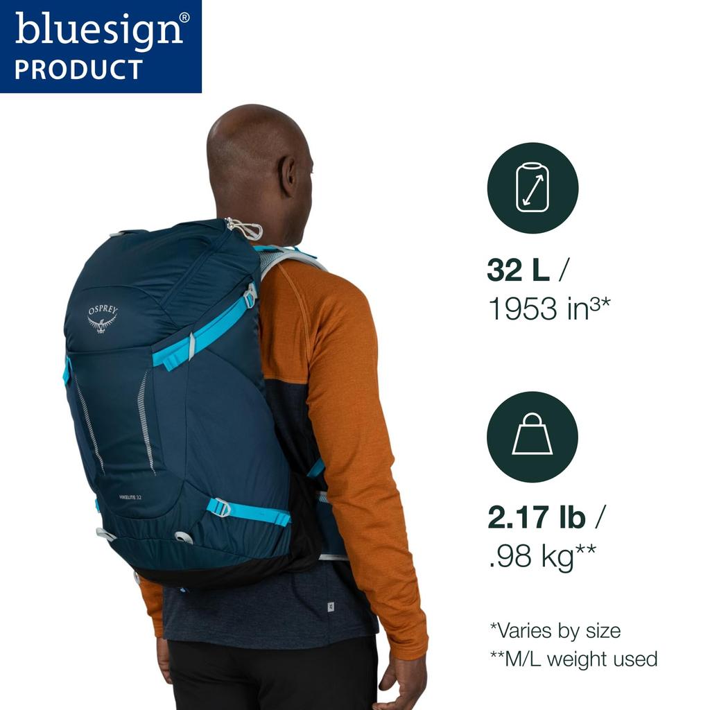 Osprey Osprey Hikelite 32L Lightweight Hiking Backpack - Durable Travel Daypack with Rain Cover for Men and Women, Chameleon/Black, M/L