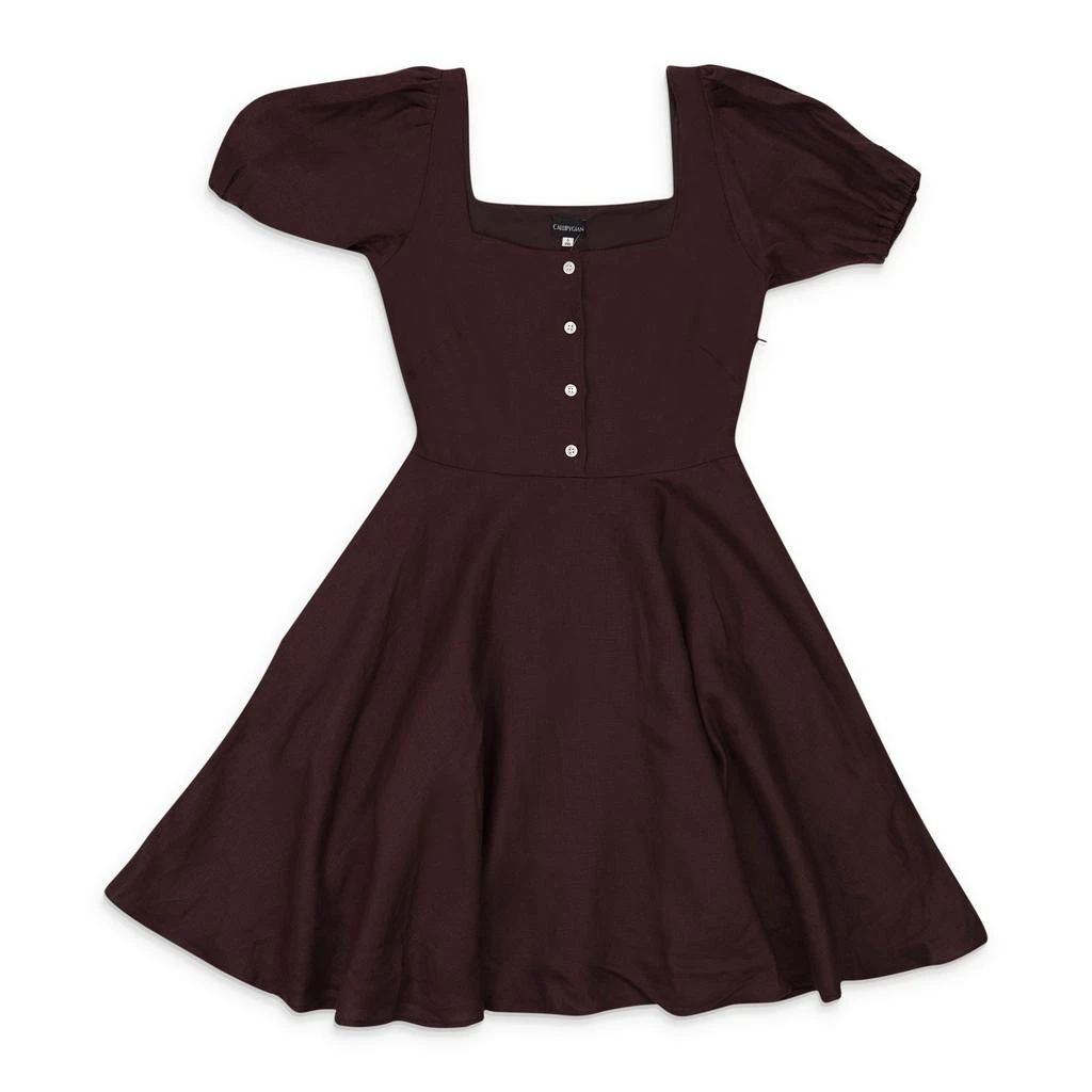Callipygian CALLIPYGIAN LINEN?BUTTON?DOWN BROWN MINI DRESS
