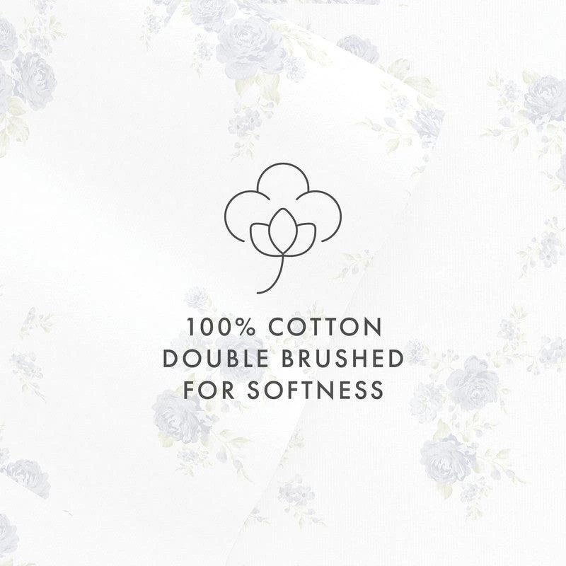 IENJOY HOME Rose Bunch Light Blue 100% Cotton Flannel Super Soft Sheet Set 2