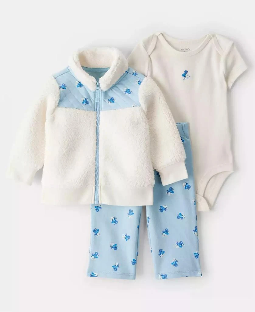 Carter's Baby Girls' Floral Cardigan, Bodysuit and Pants, 3-Piece Set 1
