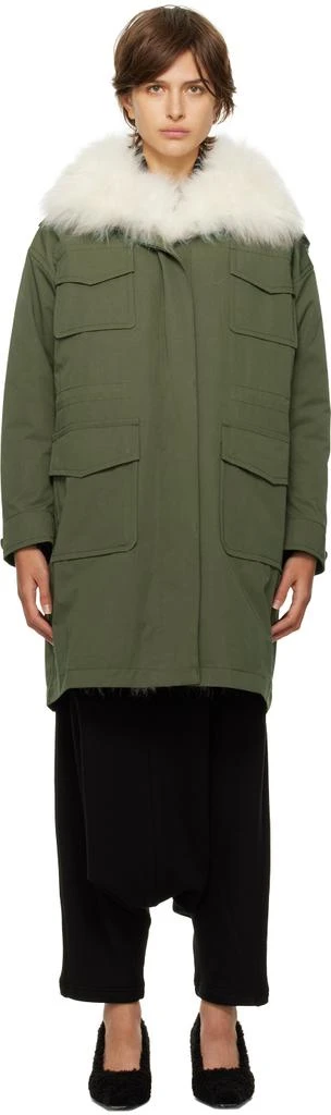 Yves Salomon - Army Khaki Bachette Shearling Down Coat 1