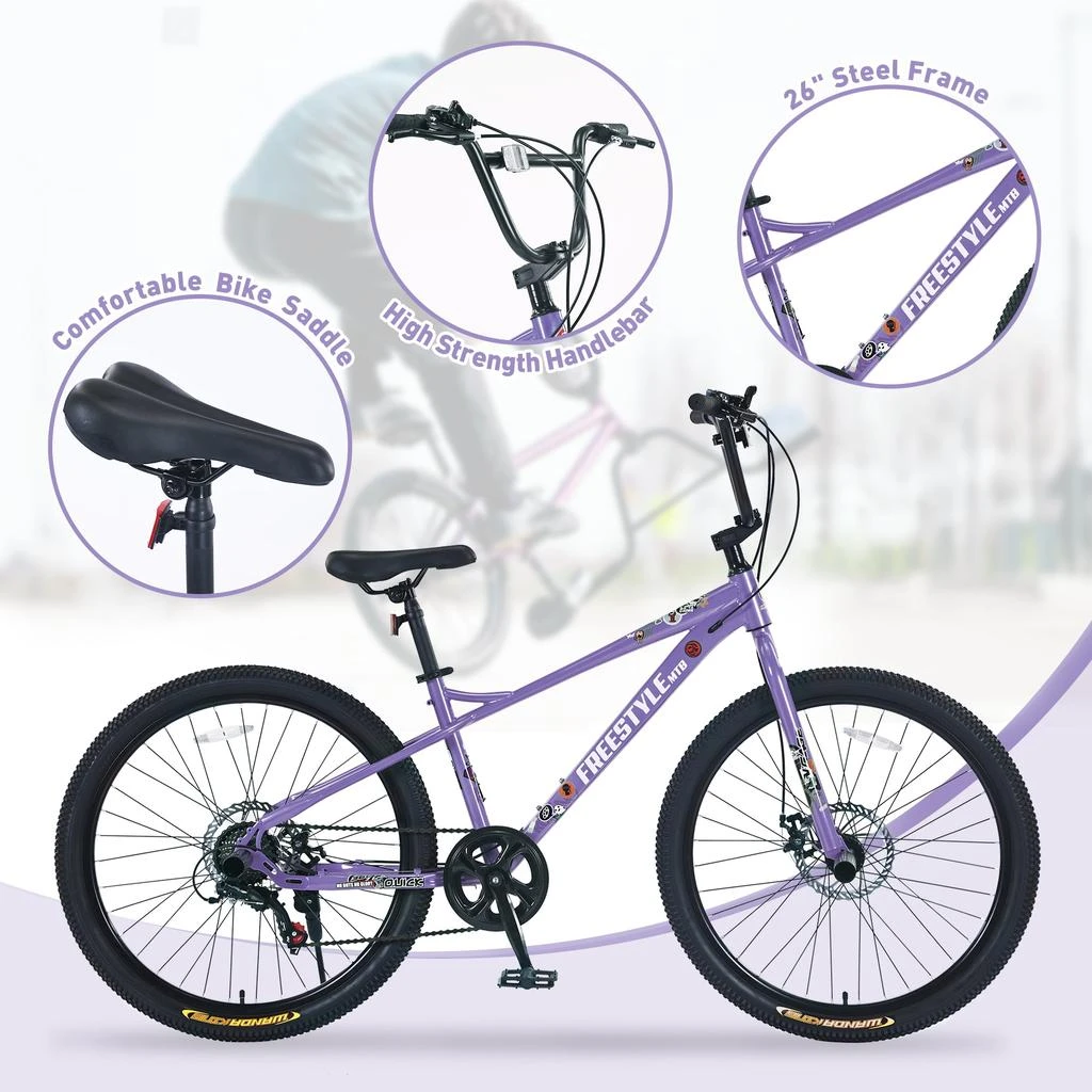 Streamdale Furniture Streamdale Freestyle MTB Bike for 12+ 26" Purple, 7-Speed Shimano, Double Disc Brakes 2