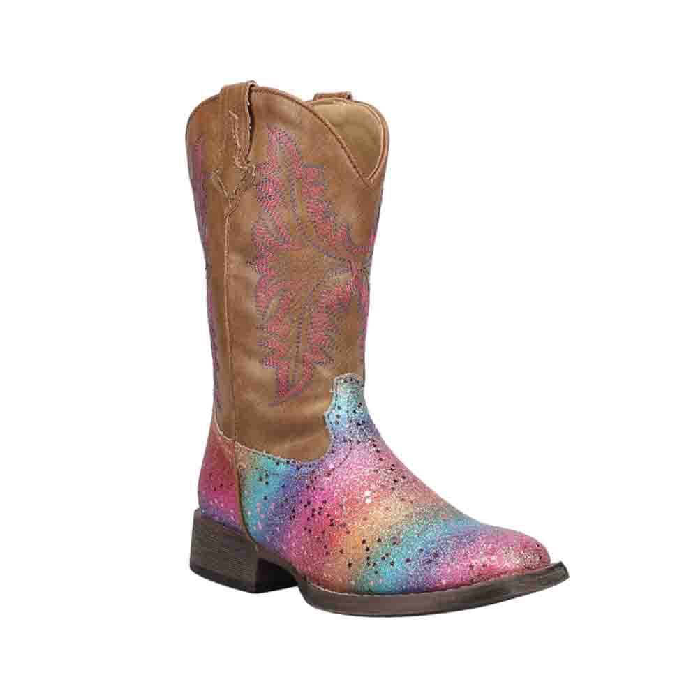 Roper Rainbow Glitter Square Toe Cowboy Boots (Little Kid)