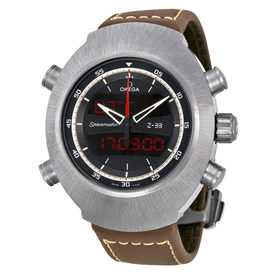 Omega Spacemaster Z-33 Black Analog-Digital Dial Brown Leather Chronograph Men's Watch 32592437901002 1