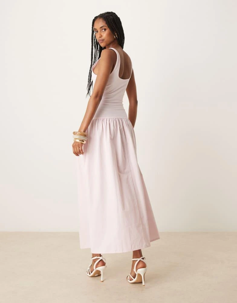 ASOS ASOS DESIGN poplin mix maxi dress with square neck in pink 3