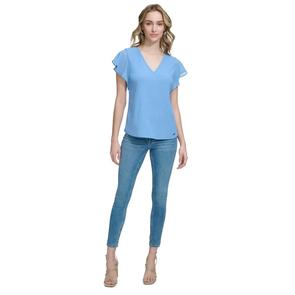 Calvin Klein Women's Chiffon-Sleeve Crinkle V-Neck Top 4