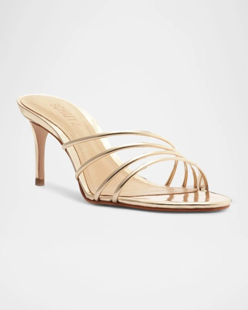 Schutz Inez Strappy Metallic Slide Sandals 2