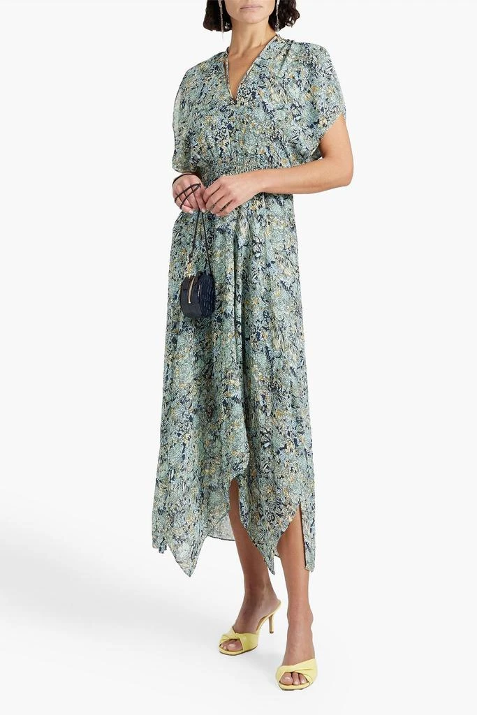 MAJE Shirred floral-print crepe midi dress 2