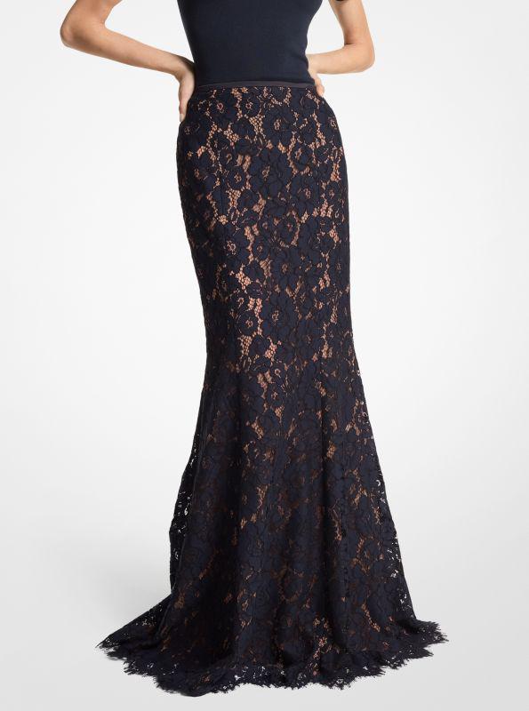 Michael Kors Cotton Blend Floral Lace Fishtail Skirt