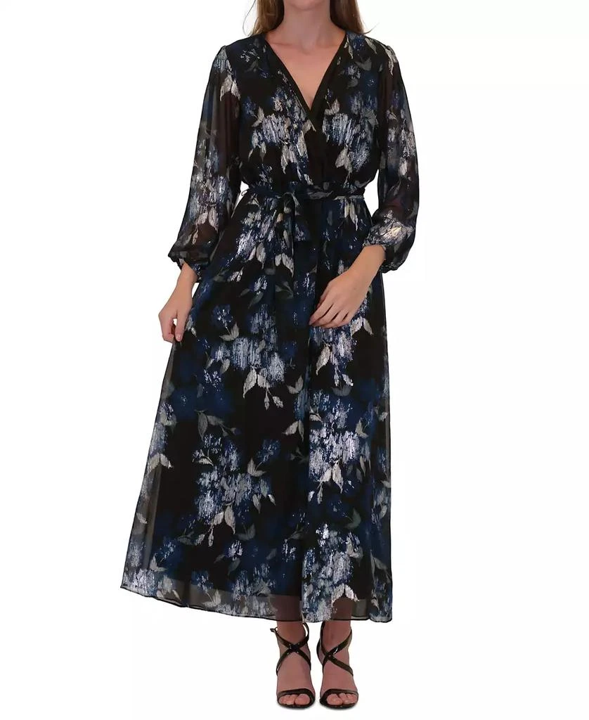 Robbie Bee Petite Balloon-Sleeve Foil Maxi Dress 1