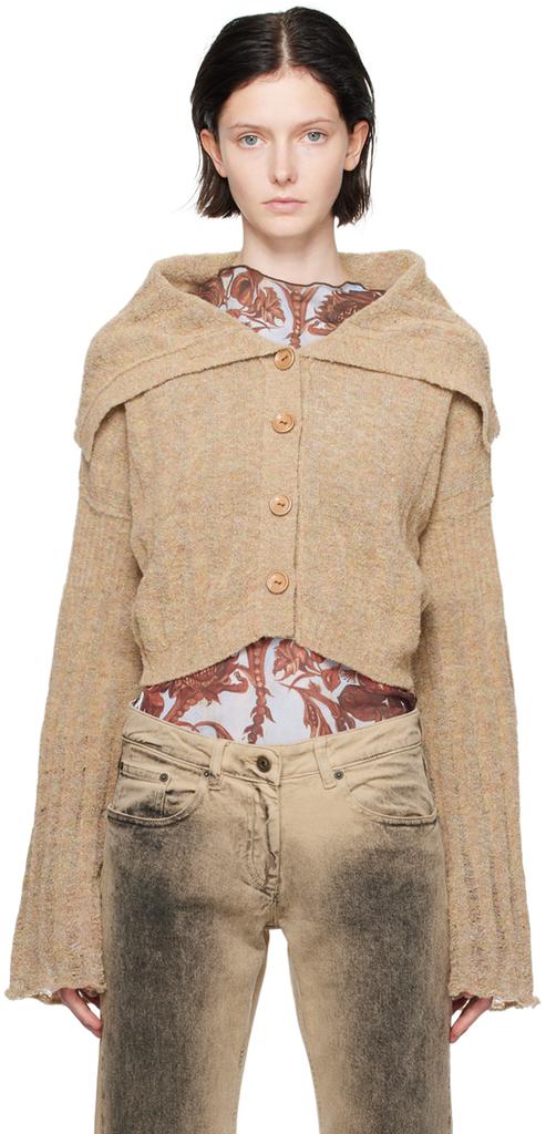 KNWLS Beige Lettuce Edge Cardigan