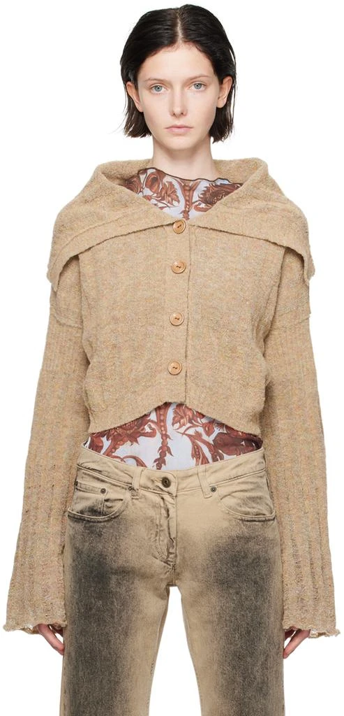 KNWLS Beige Lettuce Edge Cardigan 1