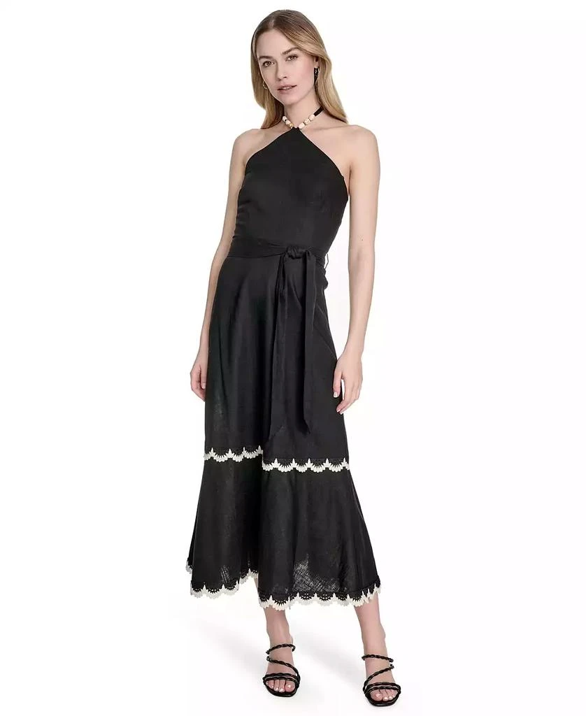 Eliza J Women's Beaded-Strap Contrast-Trim Halter Midi Dress 1