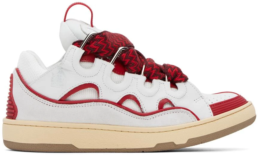 Lanvin SSENSE Exclusive White & Red Curb Sneakers 1