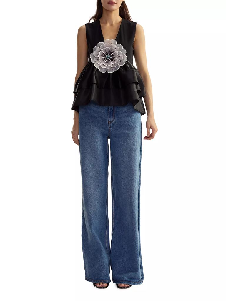 Cynthia Rowley V-Neck Organza Flower Top