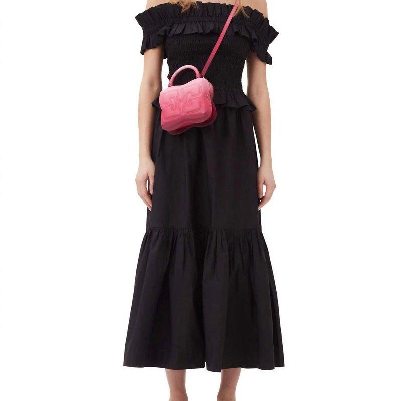 Ganni Cotton Poplin Maxi Flounce Skirt In Black 2