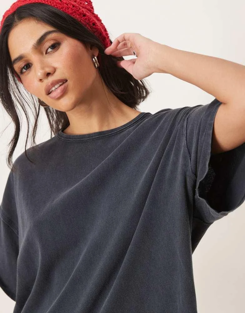 Free People Free People ruffle edge oversized t-shirt tunic in washed black 3