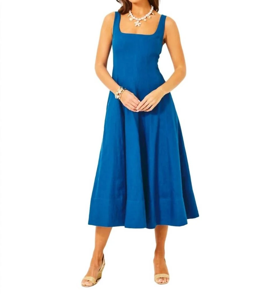 Lilly Pulitzer Calina Linen Midi Dress In Barton Blue 1