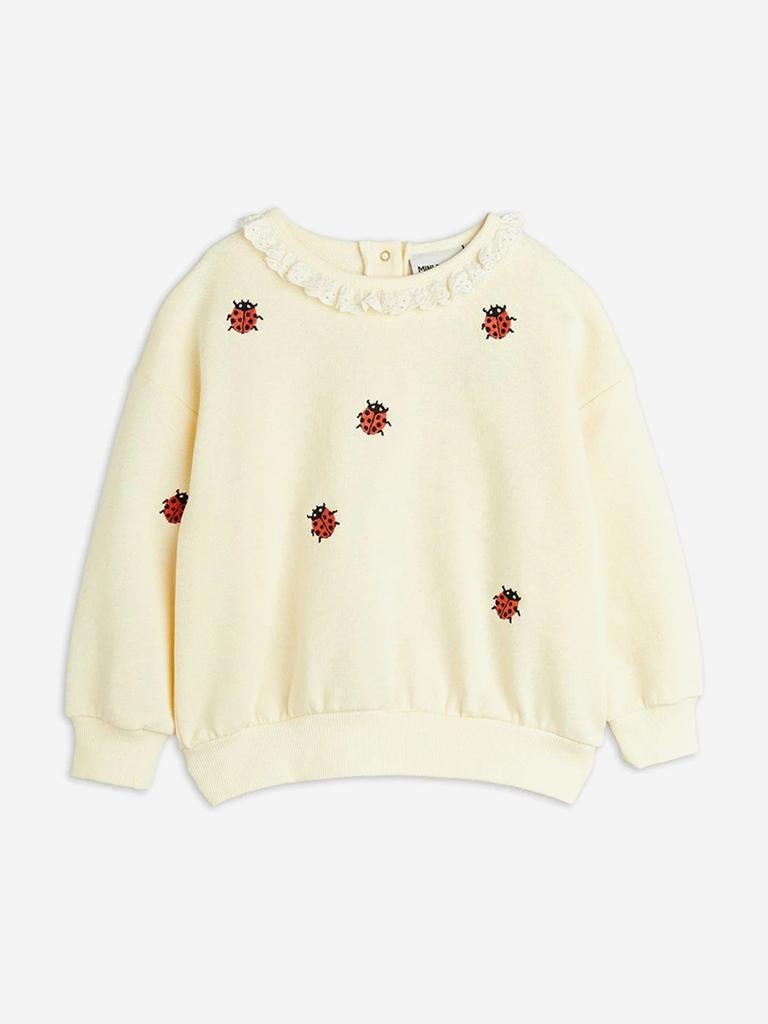 Mini Rodini Girls Ladybugs Embroidered Lace Sweatshirt in Ivory