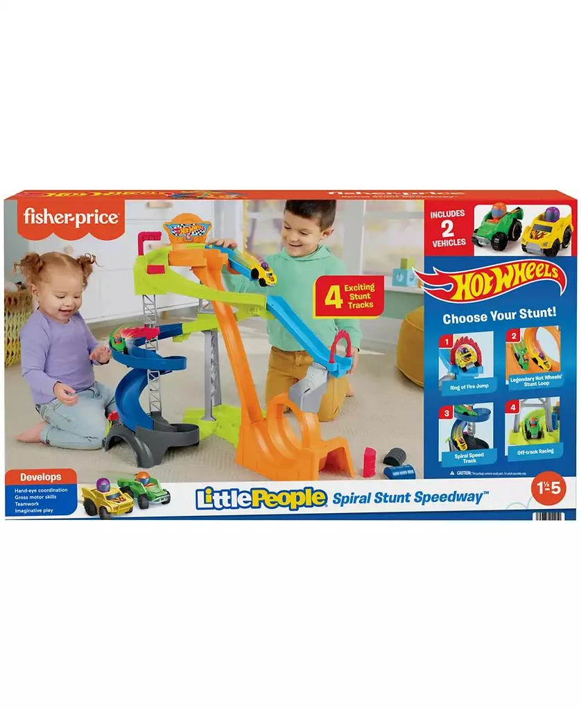 Little People Hot Wheels Spiral Stunt Speedway Playset with 2 Cars & Accessories 5