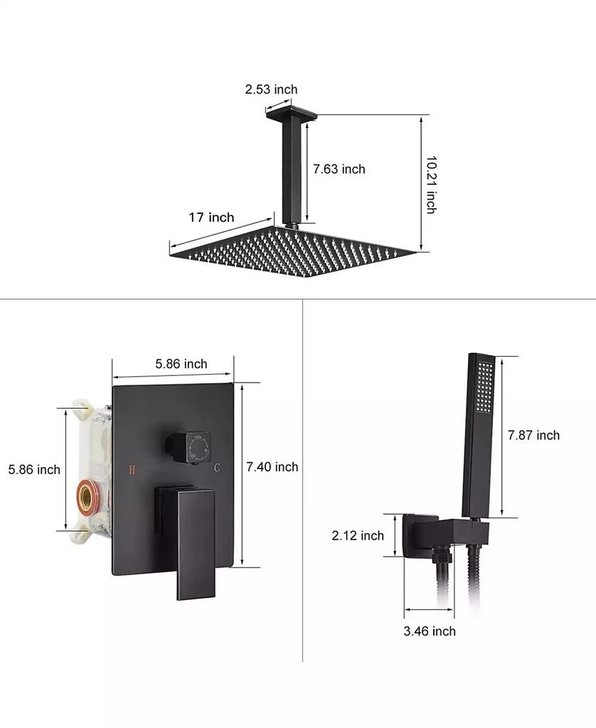 Greenspring Single-Handle 2-Spray Square High Pressure Shower Faucet with 16" Ceiling Shower Head in Chrome (Valve Included) 4
