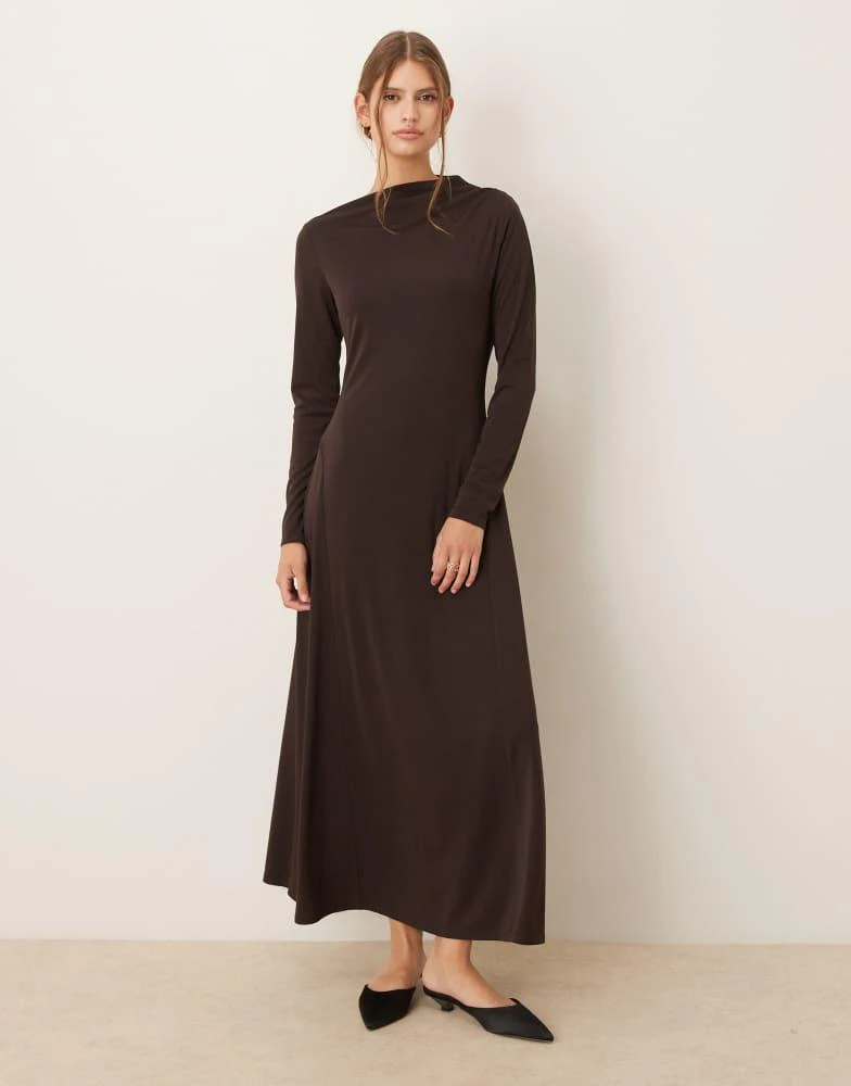 Mango Mango slash neck long sleeve maxi dress in brown - Dresses & Skirts -  Free Shipping - BeyondStyle