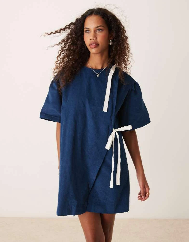 Ghospell Ghospell contrast bow mini dress in navy 1