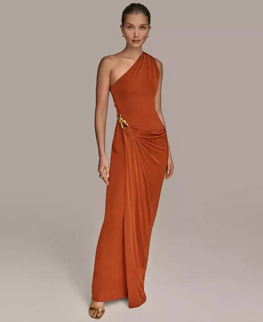 Donna Karan Women's Asymmetric Slinky-Knit Gown - Cinnamon - 14