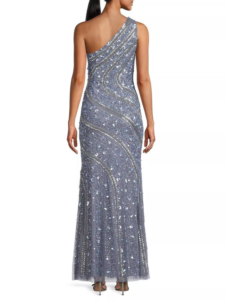 Aidan Mattox Beaded Sequin One-Shoulder Gown 5