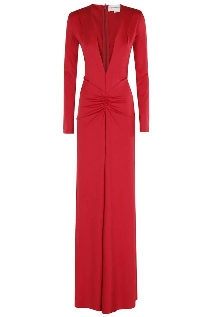 Victoria Beckham Long Sleeve Deep V-Neck Gown